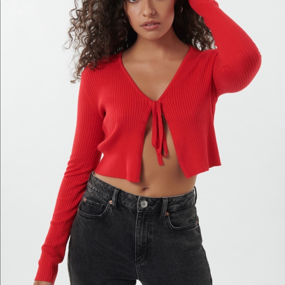Front Tie Cardigan - Red